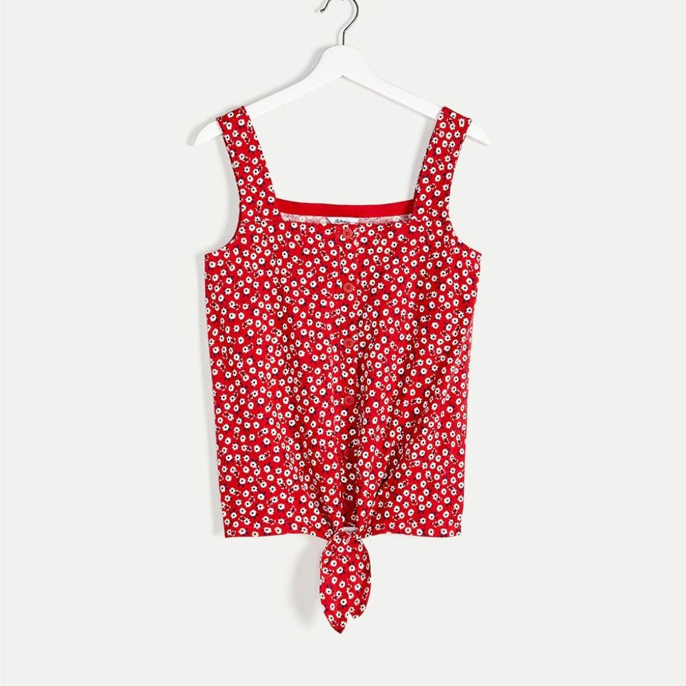 Square Neck Printed Cami with Knot